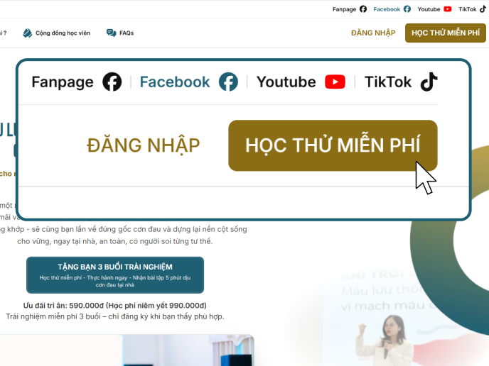 Bấm nút "Đăng ký" hoặc nút "Học thử miễn phí"