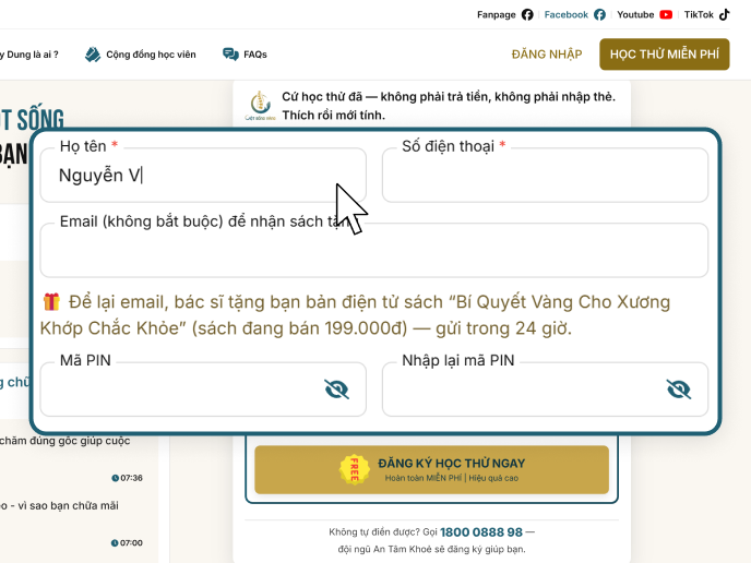Điền số điện thoại và mã 4 số